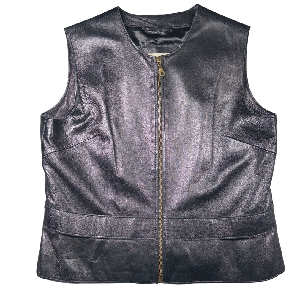 VTG Rem Garson Leather Vest Women L Black Made in Italy Biker Moto Edgy Chic